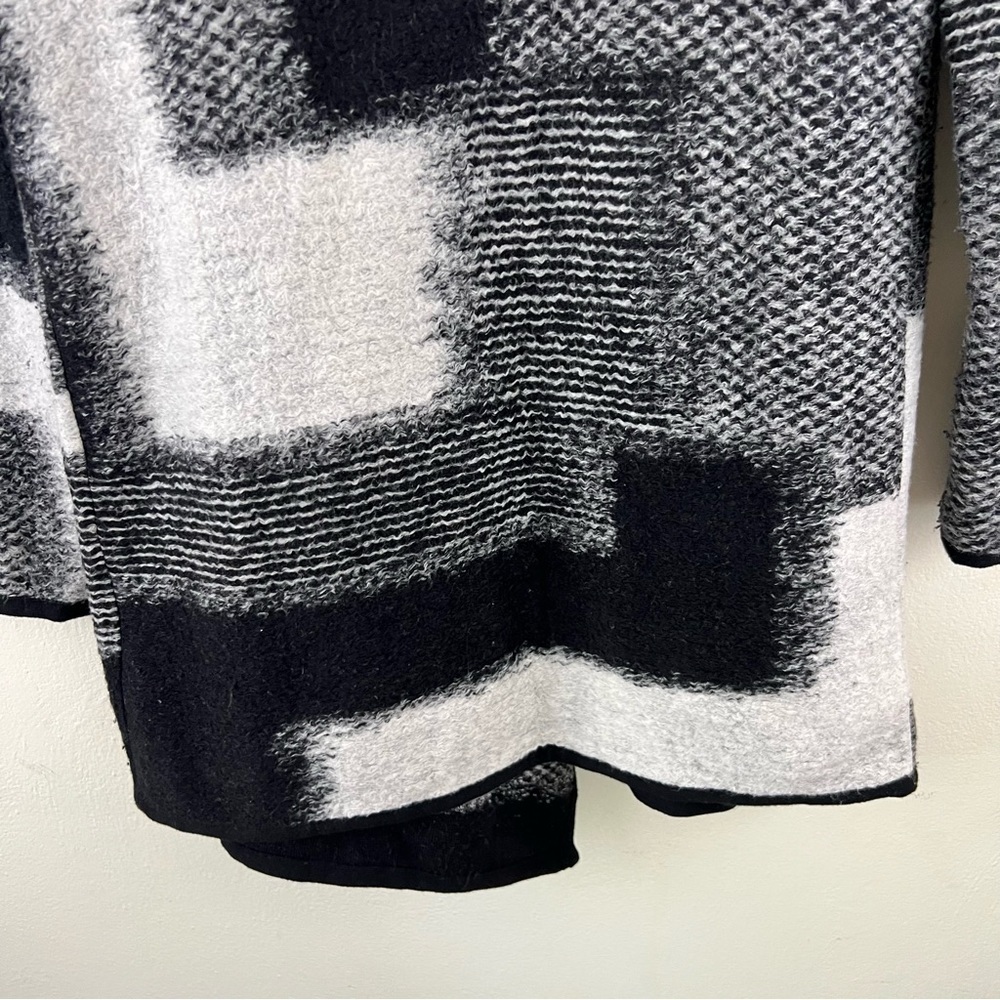 Cozy Draped Open Front Waterfall Black White Color Block Cardigan Women Size M - Picture 9 of 15